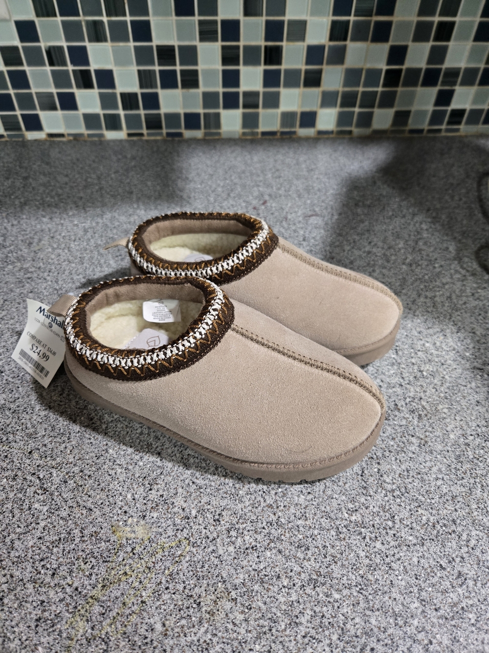 Girl’s Cozy Slip-On Real Suede Leather Slippers - Beige with Decorative Trim